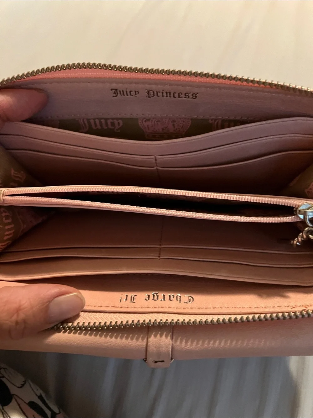 Juicy Couture Blush Pink Leather Fold-Over Clutch with Tassel
